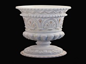 White classical glass vase with highlights picked out in gold enamel