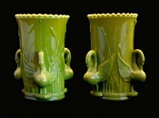 Sowerby glass aesthetic green, pair swan spill holders with bullrushes