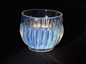 Sowerby glass opalescent Blanc de Lait, round posy vase with ribbed decoration