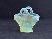 Sowerby glass green opalescent Blanc de Lait, open basket with weave pattern