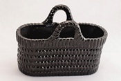Sowerby glass jet black, 2 handled, oblong basket weave posy