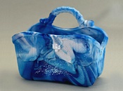 Sowerby glass blue malachite, ornament in the form of a Gladstone Bag