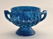 Sowerby glass blue malachite, two handled salt