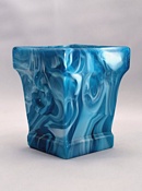 Sowerby glass blue malachite, 2 handled, square posy
