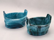Sowerby glass green malachite, pair salts in form of wash tubs