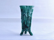 Sowerby glass green malachite, spill vase on three feet with flower decoration