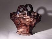 Sowerby glass purple malachite, open basket with weave pattern