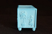 Sowerby glass turquoise blue, nursery rhyme, Skaters, end