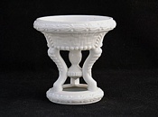 Sowerby glass opal white, 3 footed pin tray in form of a font