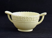 Sowerby glass ivory Queensware, small round bowl with two handles in oriental style