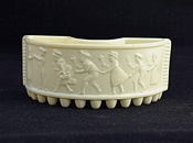 Sowerby glass ivory Queensware, half round table decoration, nursery rhyme, Oranges and Lemons