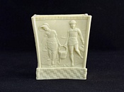 Sowerby glass ivory Queensware, flower holder, nursery rhyme, Jack and Jill