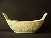Sowerby glass ivory Queensware, long fruit bowl in oriental style