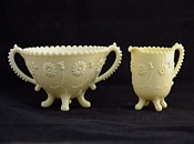 Sowerby glass ivory Queensware, sugar and cream with daisy decoration