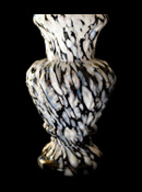 Sowerby glass black vase with acanthus leaf decoration with white marbling
