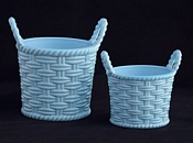 Sowerby glass turquoise blue, 2 handled, baskets with handles