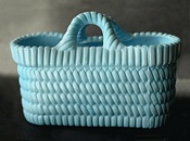 Sowerby glass turquoise blue, 2 handled, oblong basket weave posy
