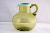 Sowerby Venetian glass, large size green jug with blue rim