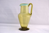 Sowerby Venetian glass, tall green jug with blue rim and trails