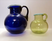 Sowerby glass, large Bristol Blue jug with white rim