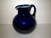 Sowerby glass, large Bristol Blue jug with white rim