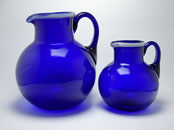 Sowerby Venetian Style Blue Glass Jugs 14 & 19.5cm tall